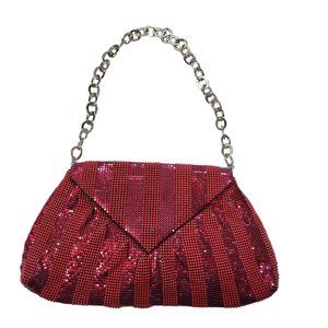 BCBG Maxazria Silver Metal Mesh Clutch Purse Red Purple Magnetic Clasp Fashion